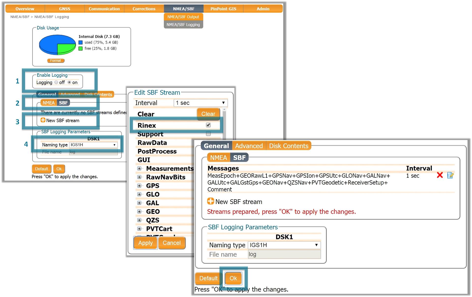 NMEA/SBF logging configuration