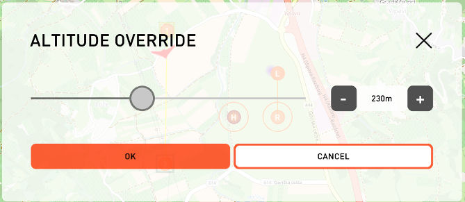 Altitude Override Dialog - Changes in altitude are instantly uploaded to the UAV.