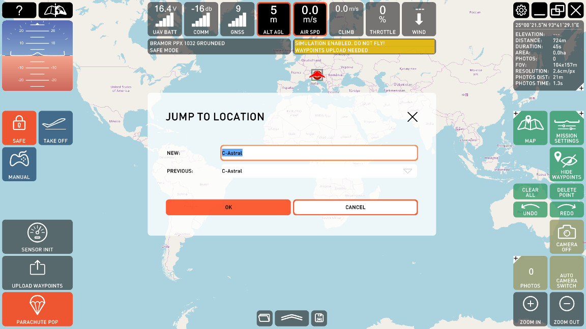 Location where you are going to plan flight mission.