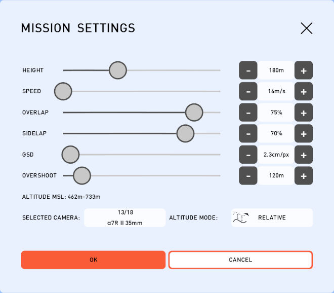 ppX UAS - Mission settings dialog