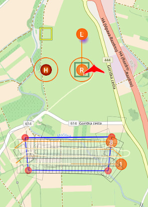 Land Mode - UAV flies from R point to P point and lands in L point.