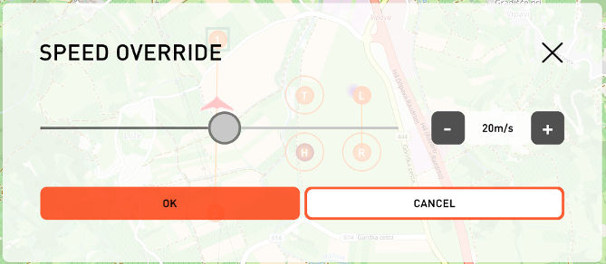 Speed Override Dialog - Changes in speed are instantly uploaded to the UAV.